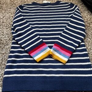 Nwt Talbots Navy Striped Sweater with Colorful Cuffs 100 cashmere  marinier